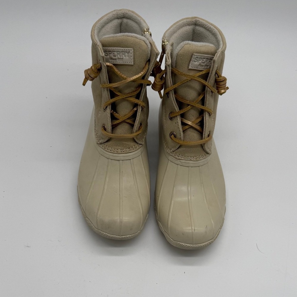 Sperry Saltwater Duck Boots Tan Canvas Waterproof Rain Boots Womens 7.5